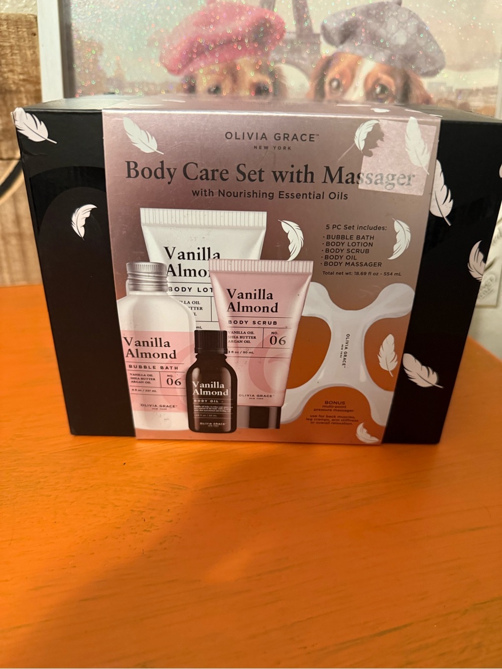 Olivia Grace Vanilla Almond Body Care Set with Massager - Pink NEW